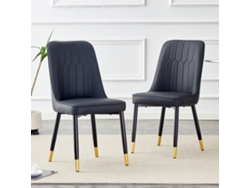 Silla Comedor 2 Uds - Moderna Con Respaldo Pu Y Patas Metal - Negro