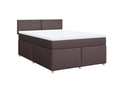 Maison Exclusive - Cama Box Spring Con Colchón Tela Marrón Oscuro 140x190 Cm