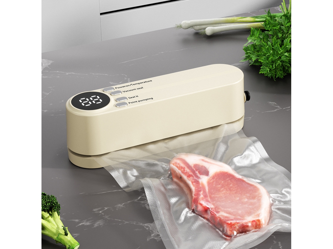 Selladora Al Vacío Portátil Inalámbrica Para Conservación De Alimentos En La Cocina, Color Blanco Roto Siurn