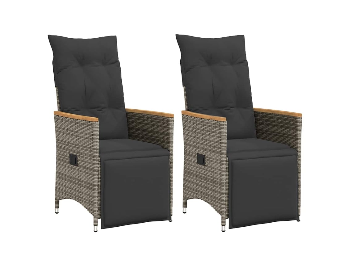 Sillas de jardín reclinables de 2 piezas DKD Home Decor con cojines de mimbre gris