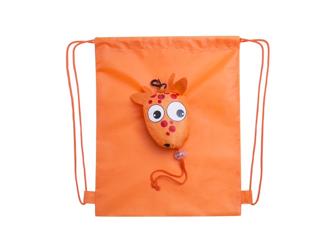 Mochila plegable con cordón Kissa para niños, hecha de poliéster de 190 t. Se pliega en un tamaño compacto con forma de jirafa.