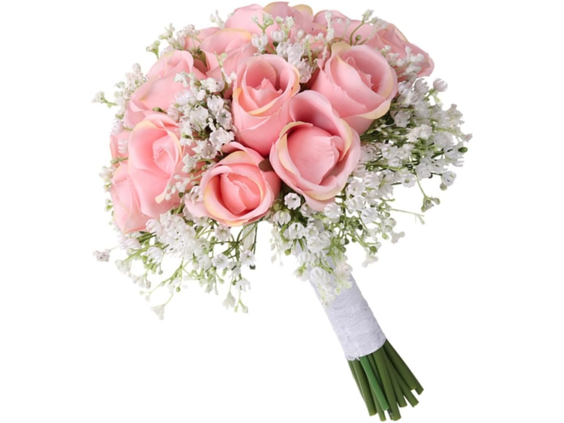 Ramo De Boda De Rosas Y Gypsophila Artificiales De Seda Para Decoración