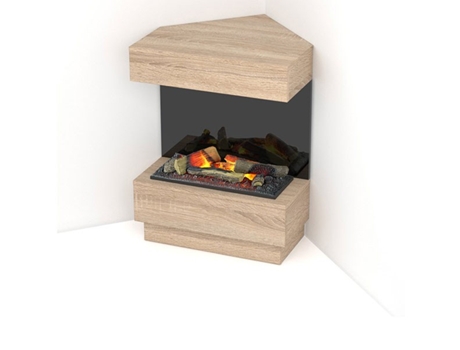Chimenea eléctrica esquinera LED TARAVO Roble claro / Negro 70 x 95 x 30/65 400 / 600 OUTINFIRE