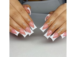 Uñas Postizas Acrílicas Con Diseño Francés Blanco, Forma De Pico De Pato, Cobertura Media, Reutilizables, Kit Completo.