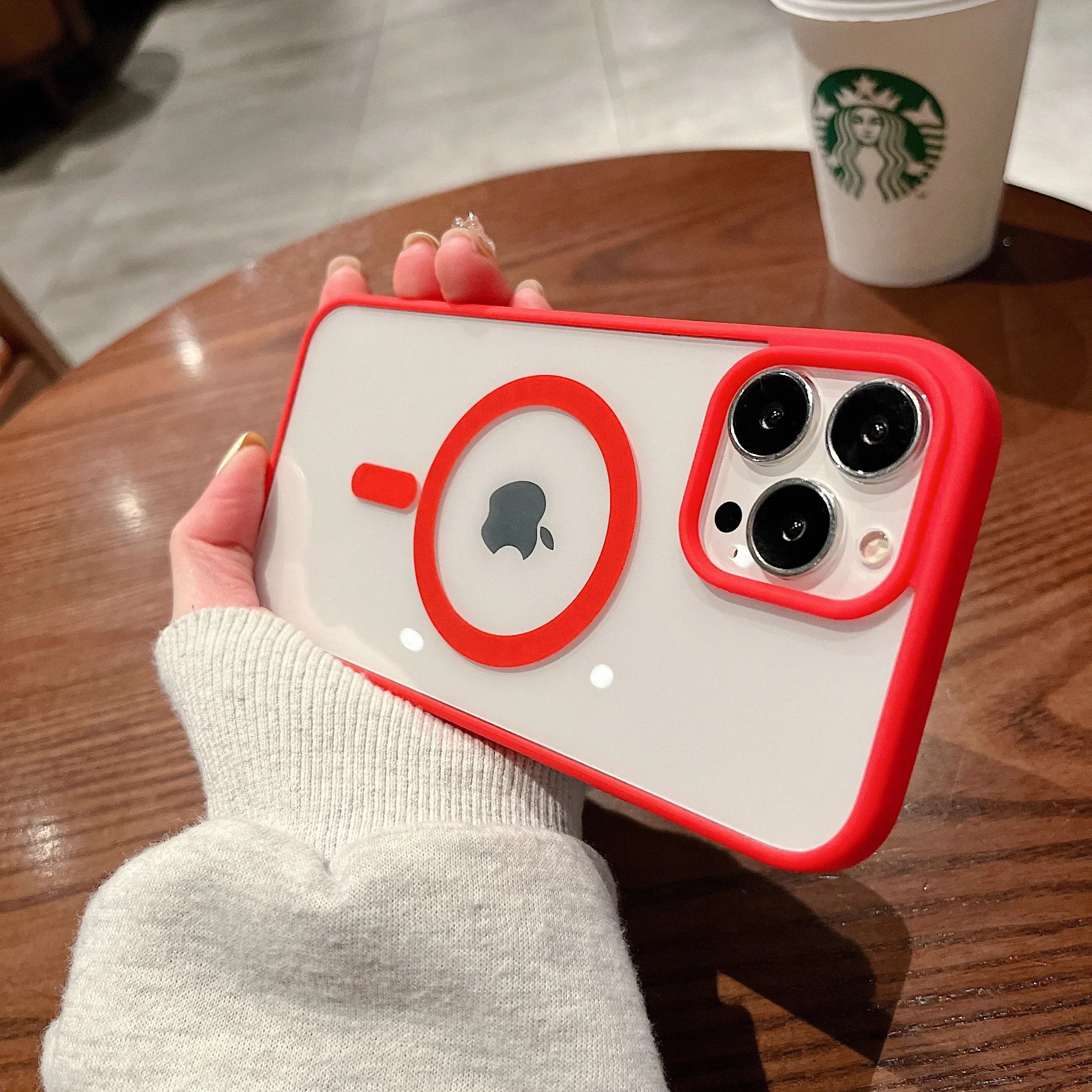 (iphone Xs, Rojo) Funda Protectora Transparente Con Carga Inalámbrica Magnética Magsafe, Material Acrílico Rígido.