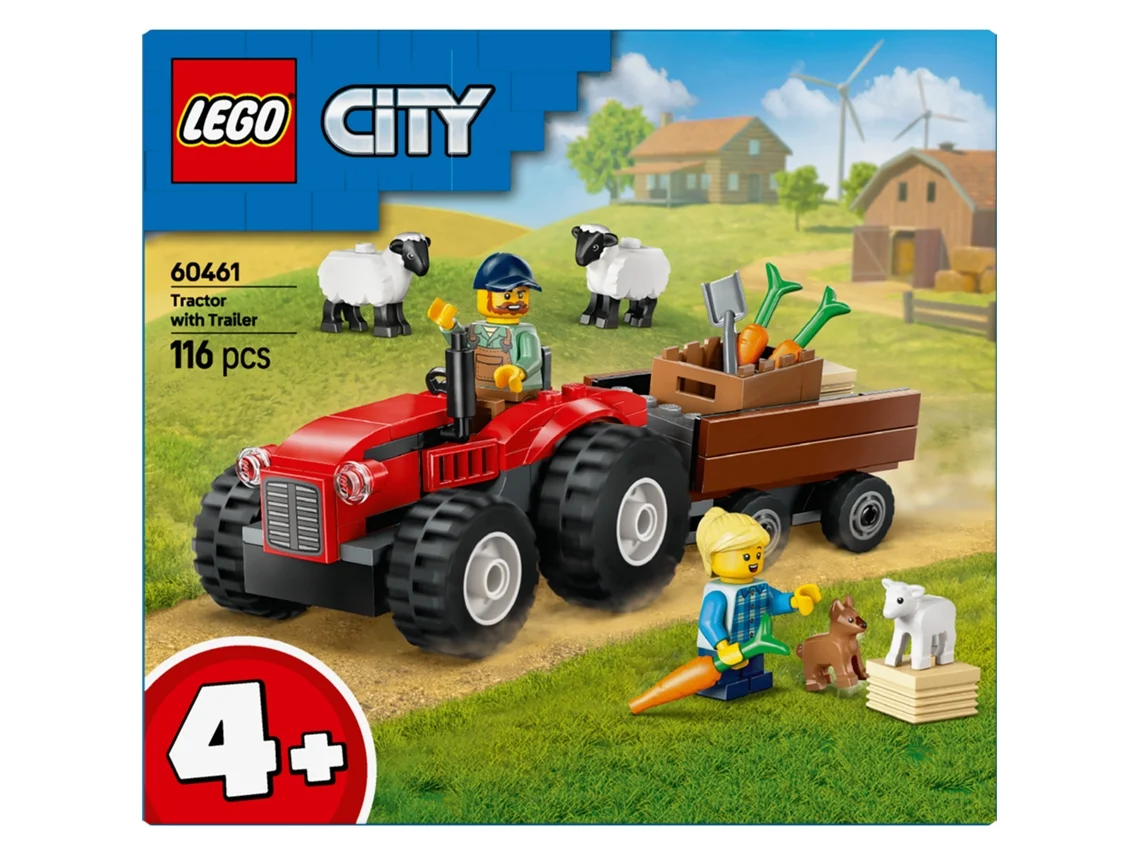 Trator Agrícola Vermelho com Reboque e Ovelhas - 60461 LEGO-CITY 