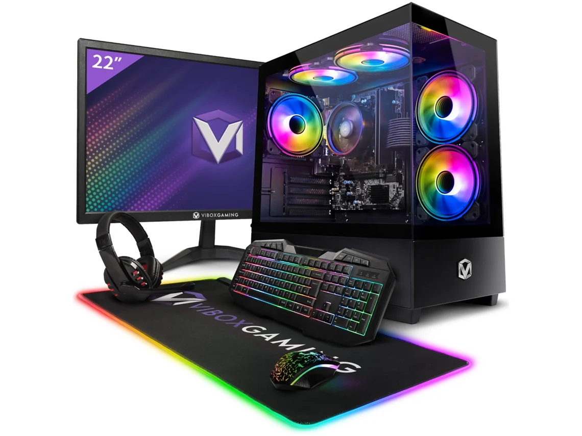 PC para juegos Vibox I-92 completo • Monitor de 22'' • Procesador AMD Ryzen 3 3200G de 4.0 GHz • Tarjeta gráfica Radeon Vega 8 • 8 GB de RAM • SSD de 480 GB • Sistema operativo Linux • Wifi