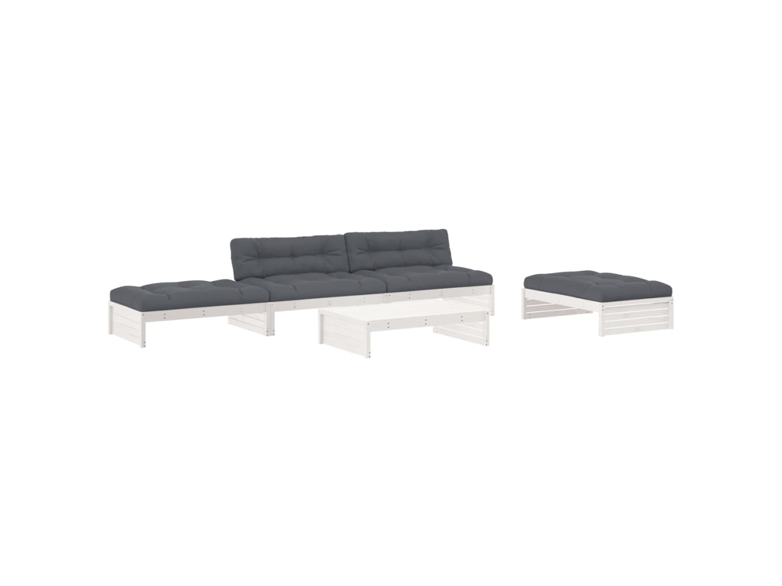 Maison Exclusive - Juego De Muebles Jardín 5 Piezas Y Cojines Madera Maciza Blanco