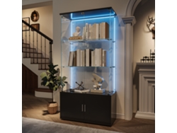 Vitrina de cristal con tira de luz LED, cerradura y cristal templado, 3 niveles, ideal para salón y dormitorio, 78 x 35 x 164 cm, Negro ROSAHQNDA