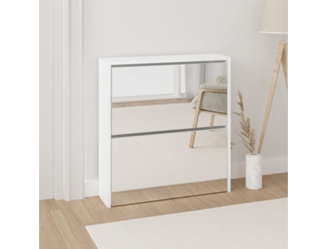 MAISON EXCLUSIVE - Mueble zapatero con espejo 2 niveles blanco brillo 63x17x67 cm