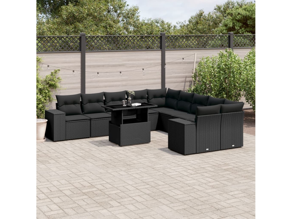 Conjunto de sofás de jardín de 11 piezas DKD Home Decor con cojines de mimbre negros
