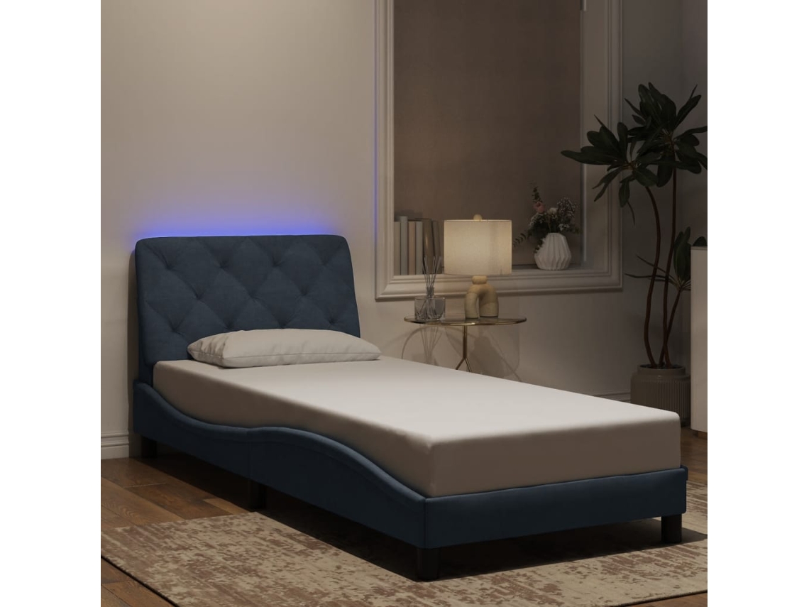 Estructura Cama Con Luces Led Terciopelo Gris Oscuro 90x190 Cm