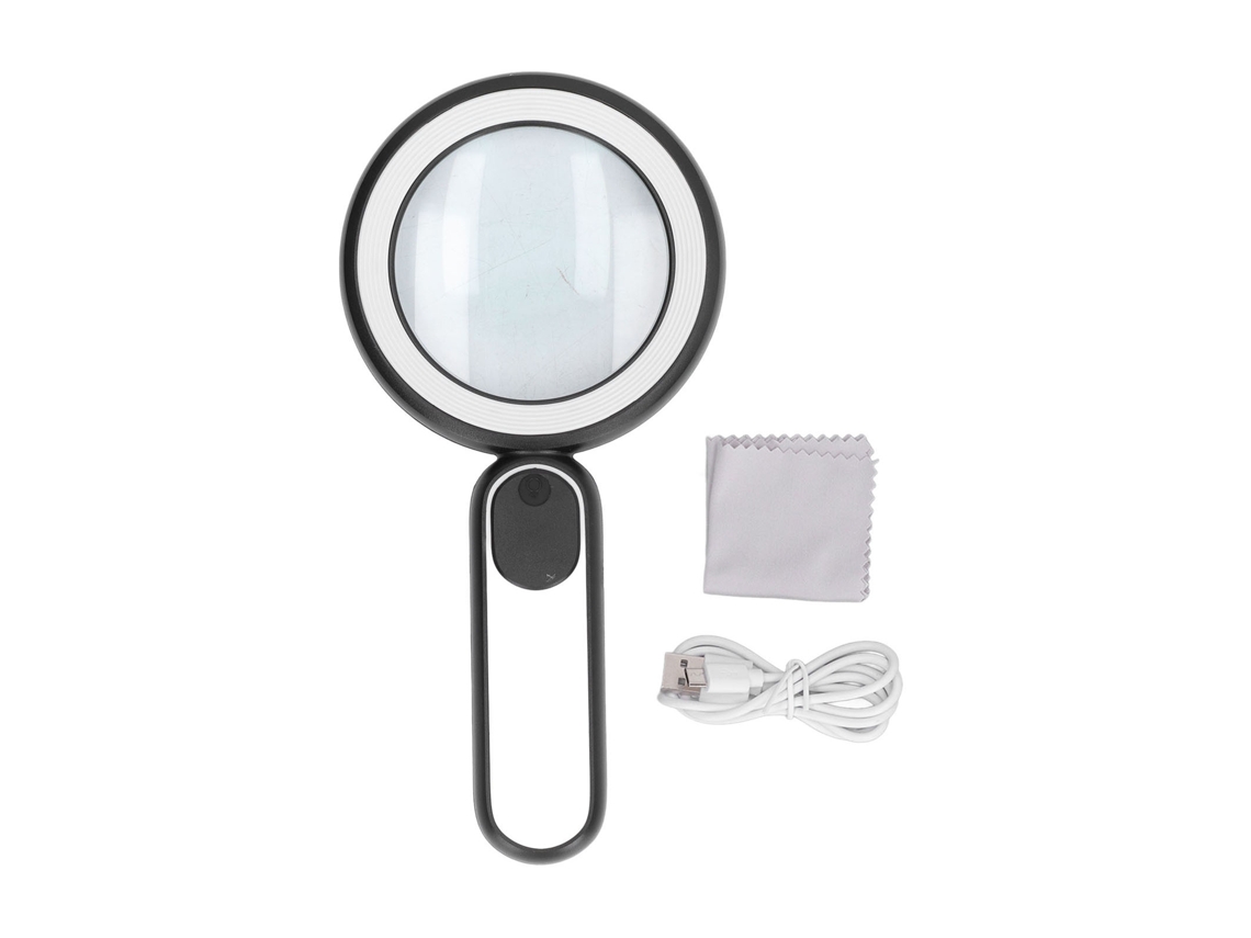 Lupa De Mano Con Lente Óptica 20x, 21 Luces Led, Carga Usb E Interruptor Táctil.
