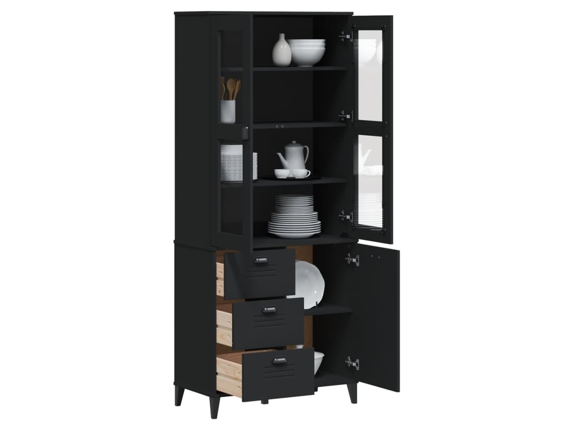 Aparador Alto Viken Madera Maciza De Pino Negro 80x40x190 Cm