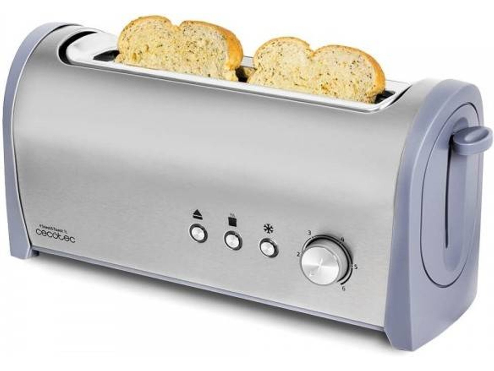 Tostador 03036 Cecotec steel&toast 1l 1000w 1 ranura con capacidad para dos steeltoast 6 niveles xl funciones bandeja recogemigas recogecables 2 rebanadas acero inoxidable 1000 fenda 1l. 3