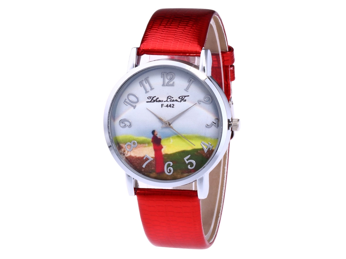 Reloj De Pulsera Analógico De Bisel Redondo A La Moda Con Movimiento De Cuarzo (rojo)