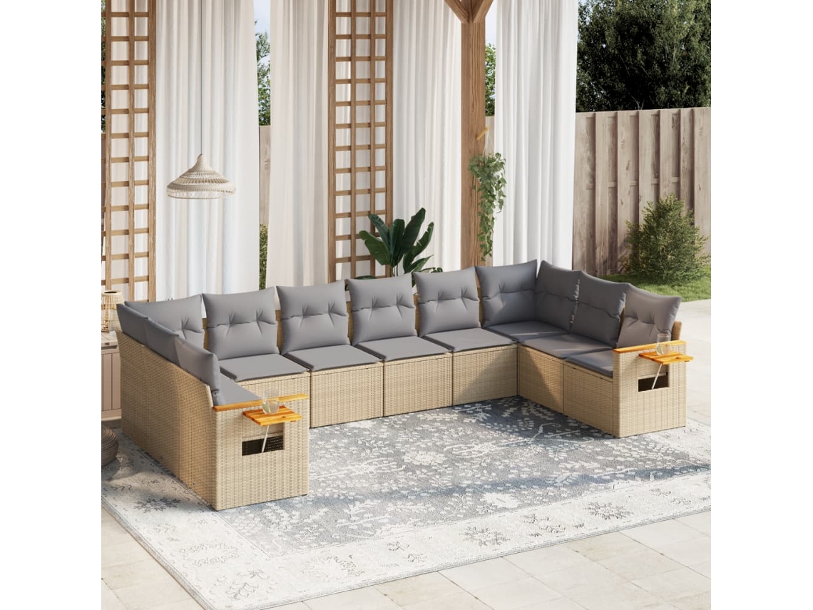 Conjunto de 10 sofás de jardín con cojines de mimbre beige de DKD Home Decor