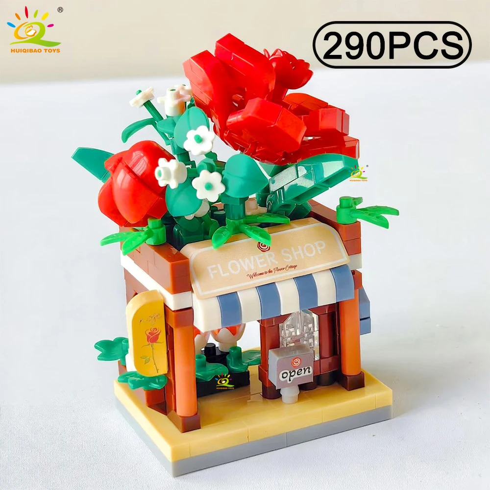 Lindo Modelo De Tienda De Flores Moc, Modelo De Tienda De Escena Callejera En Miniatura