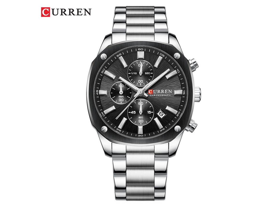 Reloj Cronógrafo Multifuncional De Seis Agujas Para Hombre Con Correa Cuadrada De Acero - Elegante Reloj De Pulsera