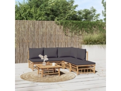 Conjunto de jardín de bambú de 6 piezas con cojines gris oscuro DKD Home Decor