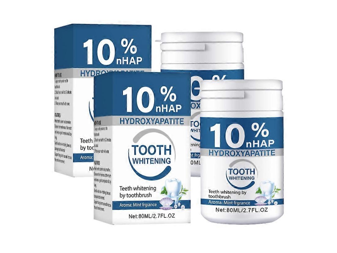 Pó Clareador Dental Com 10% De Hidroxiapatita, 5 Frascos De 80ml, Ingredientes Naturais, Sabor De Mentha