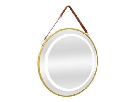 Espejo de pared con LED Picerno para baño con correa antivaho redondo aluminio cristal 70 x 70 x 3,5 cm Dorado PRO.TEC