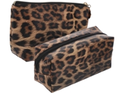 Nécessaire De Maquiagem De Duas Peças Com Estampa De Leopardo E Zíper.