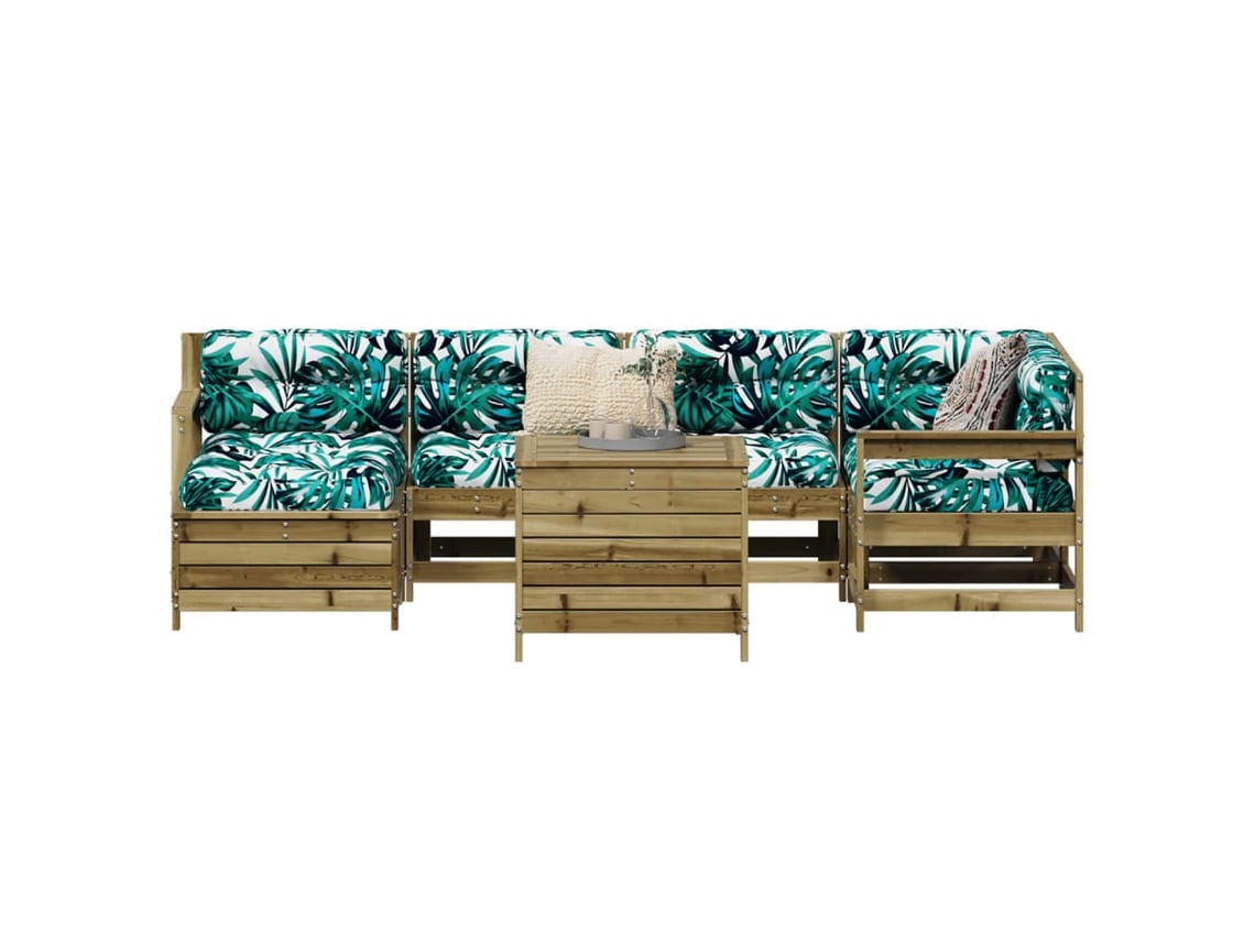 Conjunto de sofá de jardín de 7 piezas de madera de pino impregnada Dkd Home Decor
