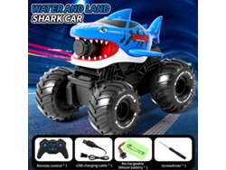 Coche RC anfibio con forma de tiburón, resistente al agua, alcance de 10 m, cañón de agua automático de 150 ml, tanque de 2,4 GHz, color azul. Aeuzwr
