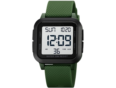 VEANXIN Reloj de pulsera con alarma LED impermeable y correa de PU con forma cuadrada digital-Negro