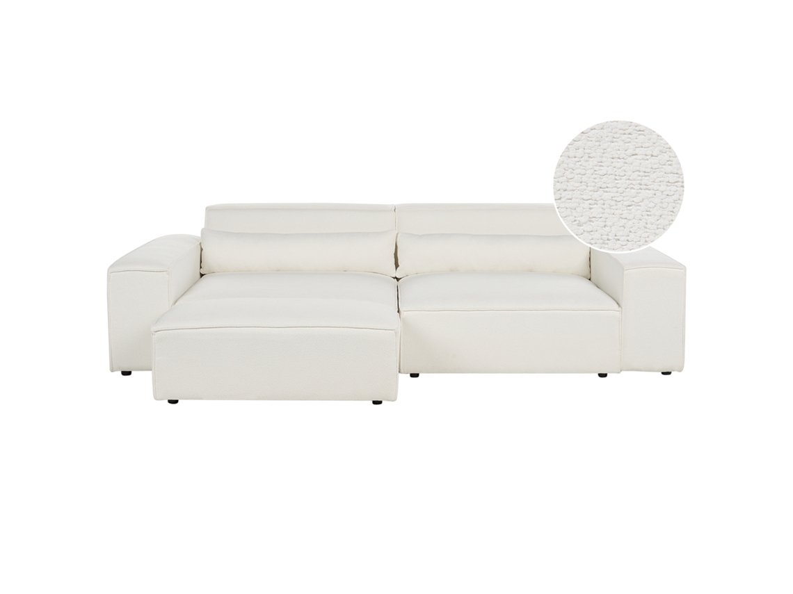 Sofá con reposapiés BELIANI Hellnar de Bouclé Blanco 262x126x70