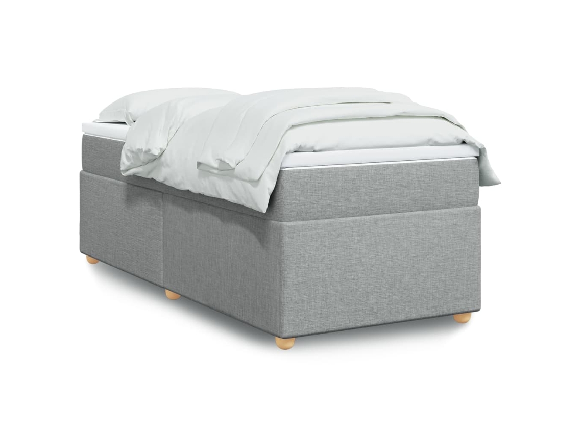 Cama Box Spring Con Colchón Tela Gris Claro 80x200 Cm