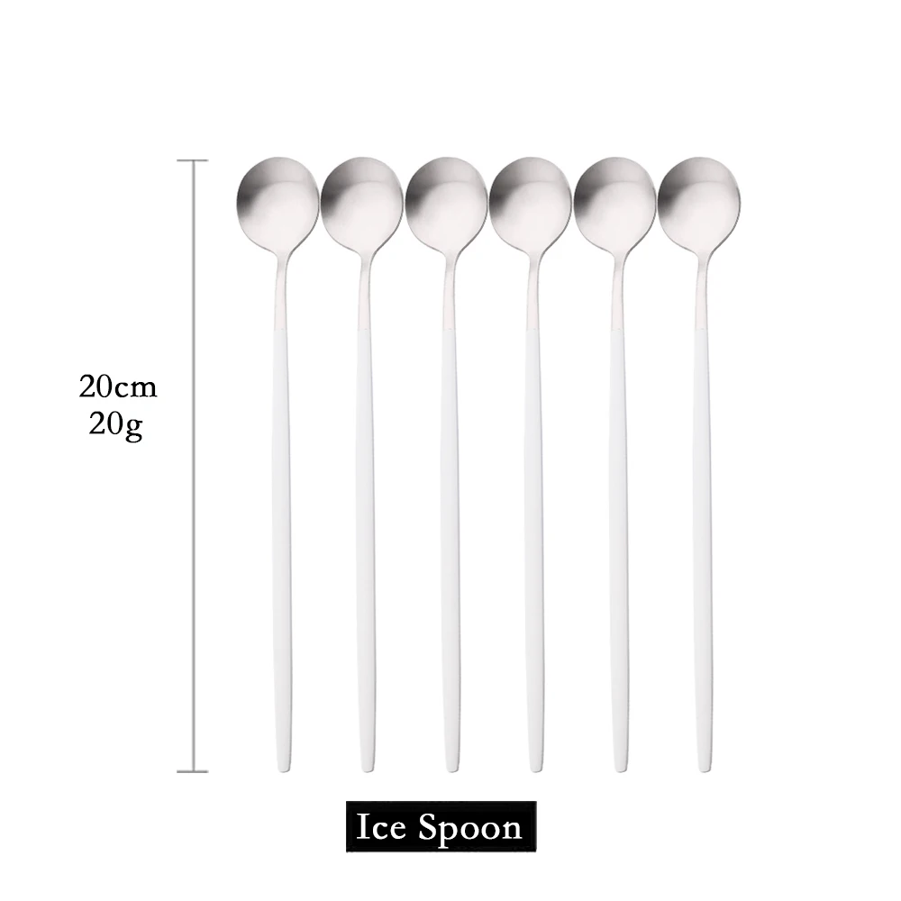 (plata, 6 Piezas) Cucharas De Mango Largo Mate Para Remover Bebidas, Cubiertos De Acero Inoxidable