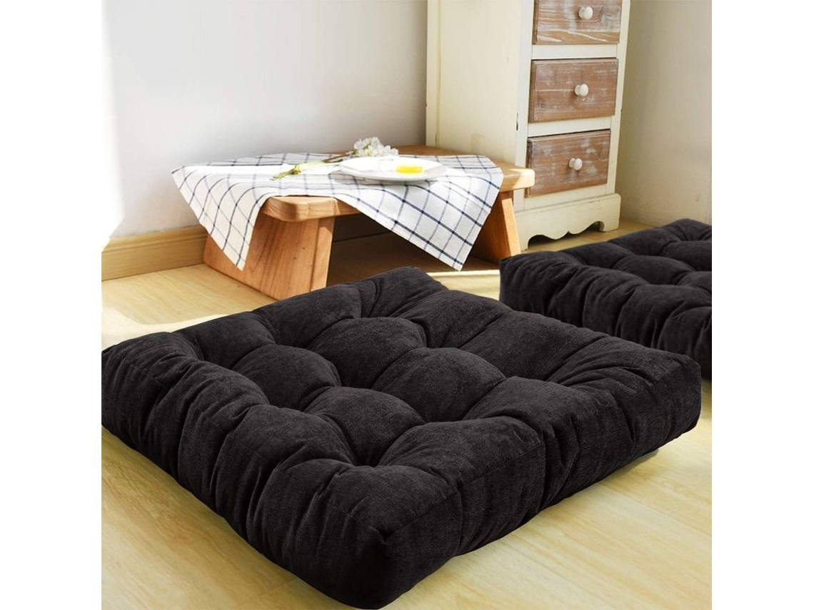 2026-40759-almohada De Suelo Cuadrada Para Meditación Yoga 22x22 Pulgadas Tela Corduroy Relleno De Fibra Poliéster Negro