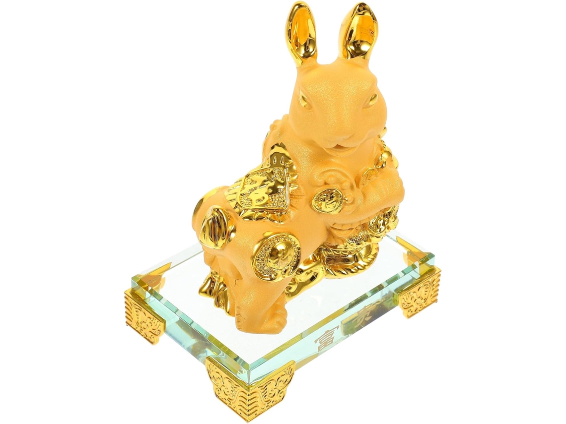Delicada Figura De Conejo, Decoración Ligera Y Segura En Resina Y Cristal Dorado Para El Hogar