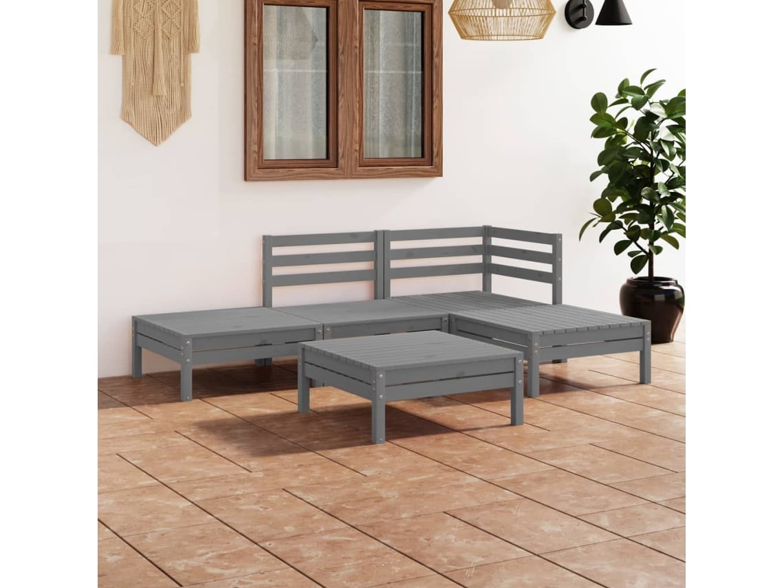 Conjunto de salón de jardín de 2 piezas de pino macizo gris Dkd Home Decor