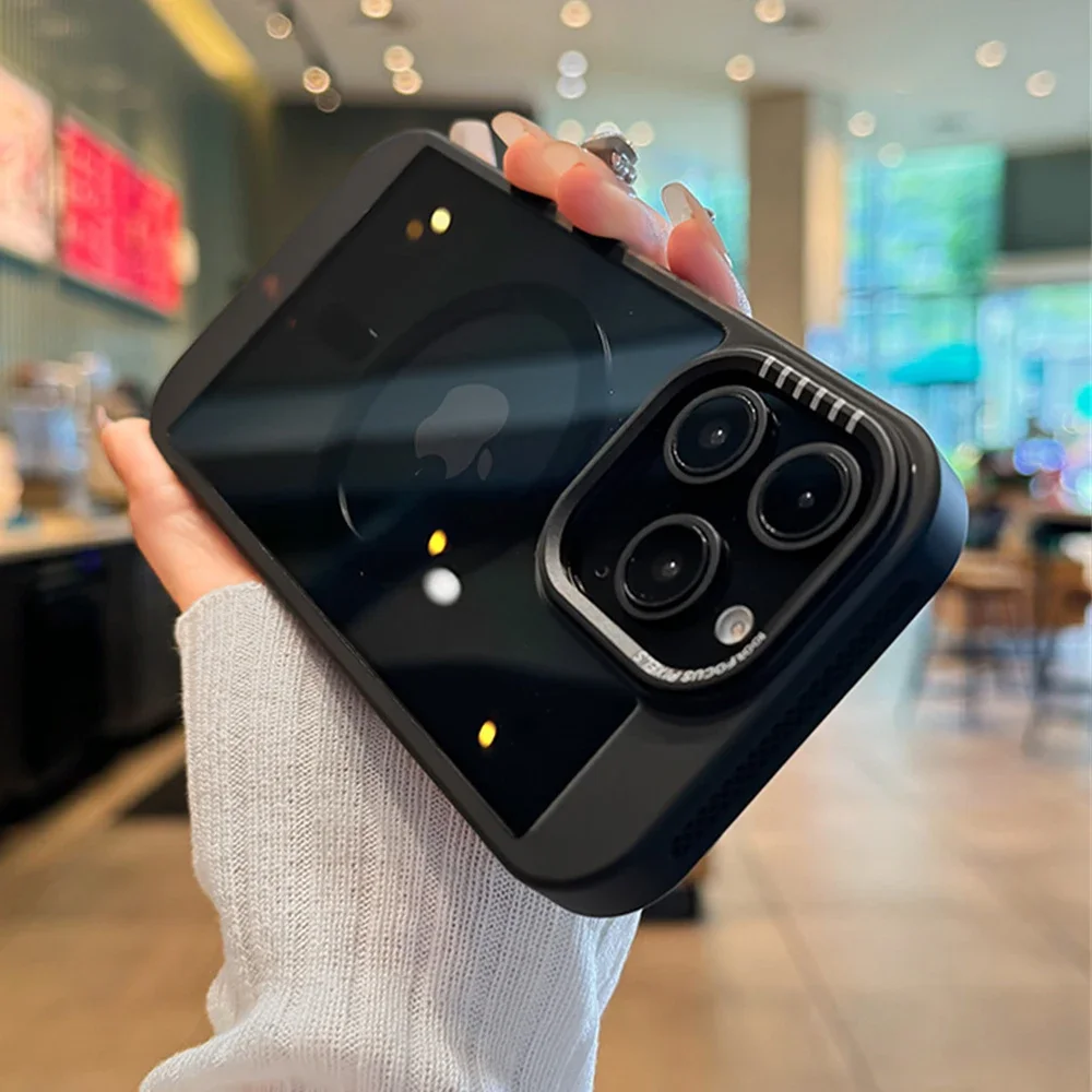 (iphone 11, Negro) Funda Con Bisel Térmico Magsafe Para Iphone, Cubierta Trasera Protectora De Acrílico Transparente.