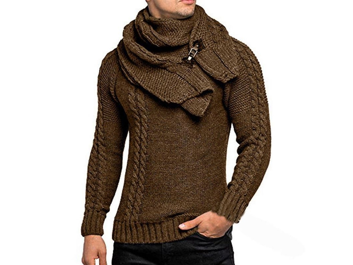 2026-jersey De Punto Para Hombres Manga Larga Cuello De Tortuga Con Bufanda Desmontable Casual Pullover