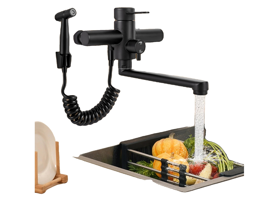 Grifo de cocina de pared de 360°, duradero, extraíble, de acero inoxidable, con pulverizador OEM
