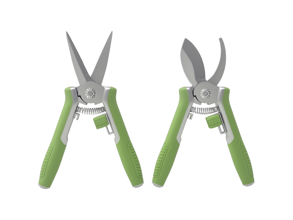 Juego De Herramientas De Jardinería: Tijeras De Podar, Podadora, Verde Y Plateado.