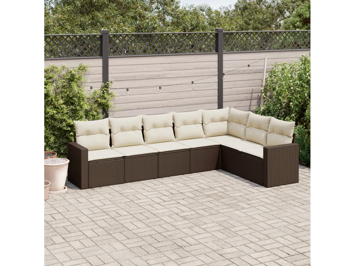 Conjunto de sofá de jardín de 7 piezas con cojines de mimbre marrón DKD Home Decor