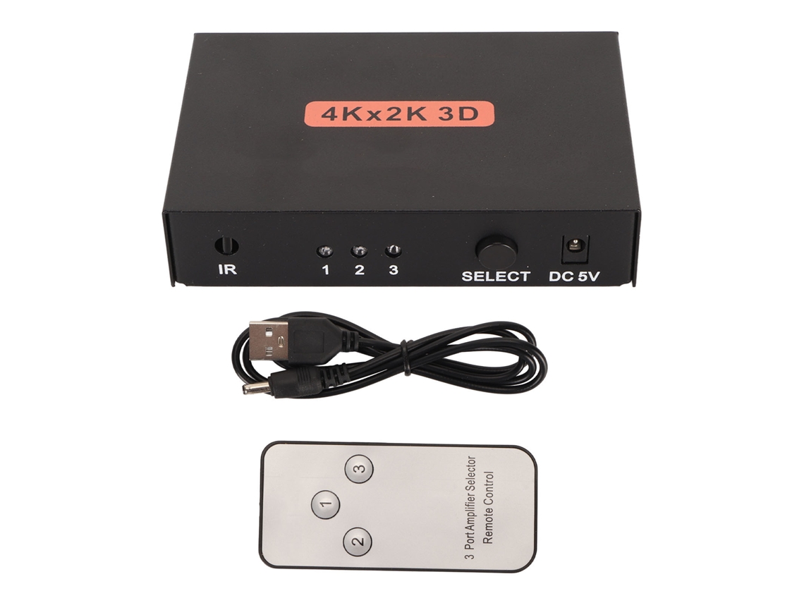Conmutador De Interfaz Multimedia Hd 3 En 1 Con Salida 4k A 30 Hz Y Control Remoto. Compatible Con Hdcp 3d.