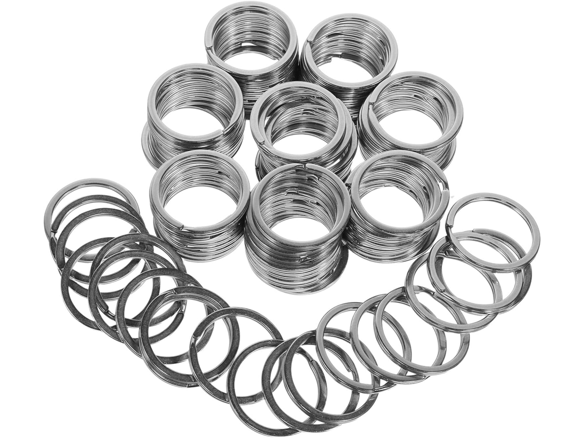 Conjunto De 100 Anéis De Chaveiro Em Aço Inoxidável Prateado, Acessórios Portáteis, Anéis Redondos E Planos