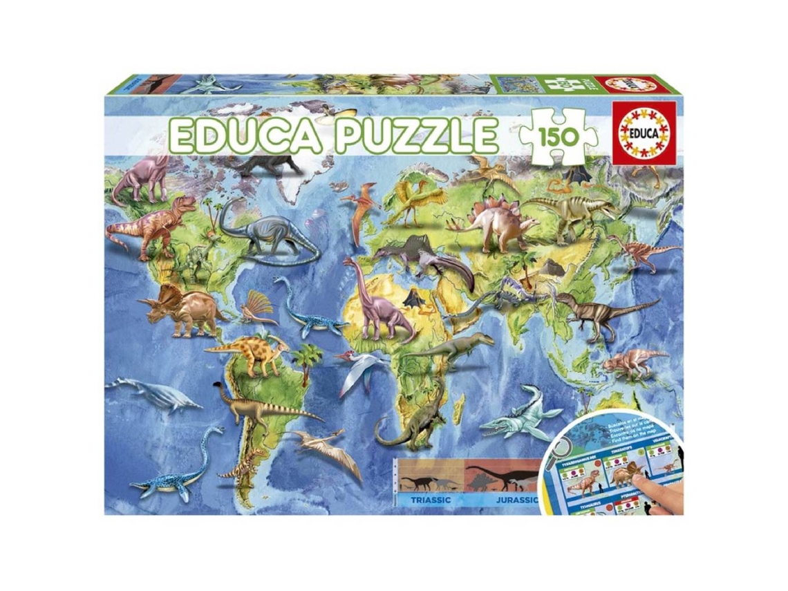Puzzle EDUCA Educa 150 Mapa Mundo Dinosaurios (Edad Mínima: 6 Años - 150 Piezas)