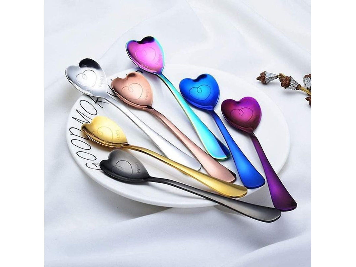 Juego de cucharas de acero inoxidable con forma de corazón (7 piezas) para regalo de café con leche