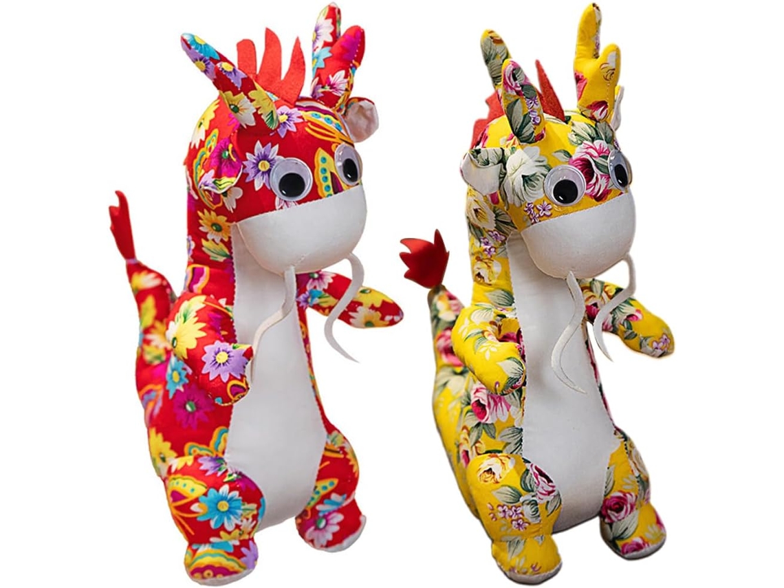 2 Piezas De Muñecos De Peluche De Dragón Chino, Mascota Decorativa Suave De Color Rojo.