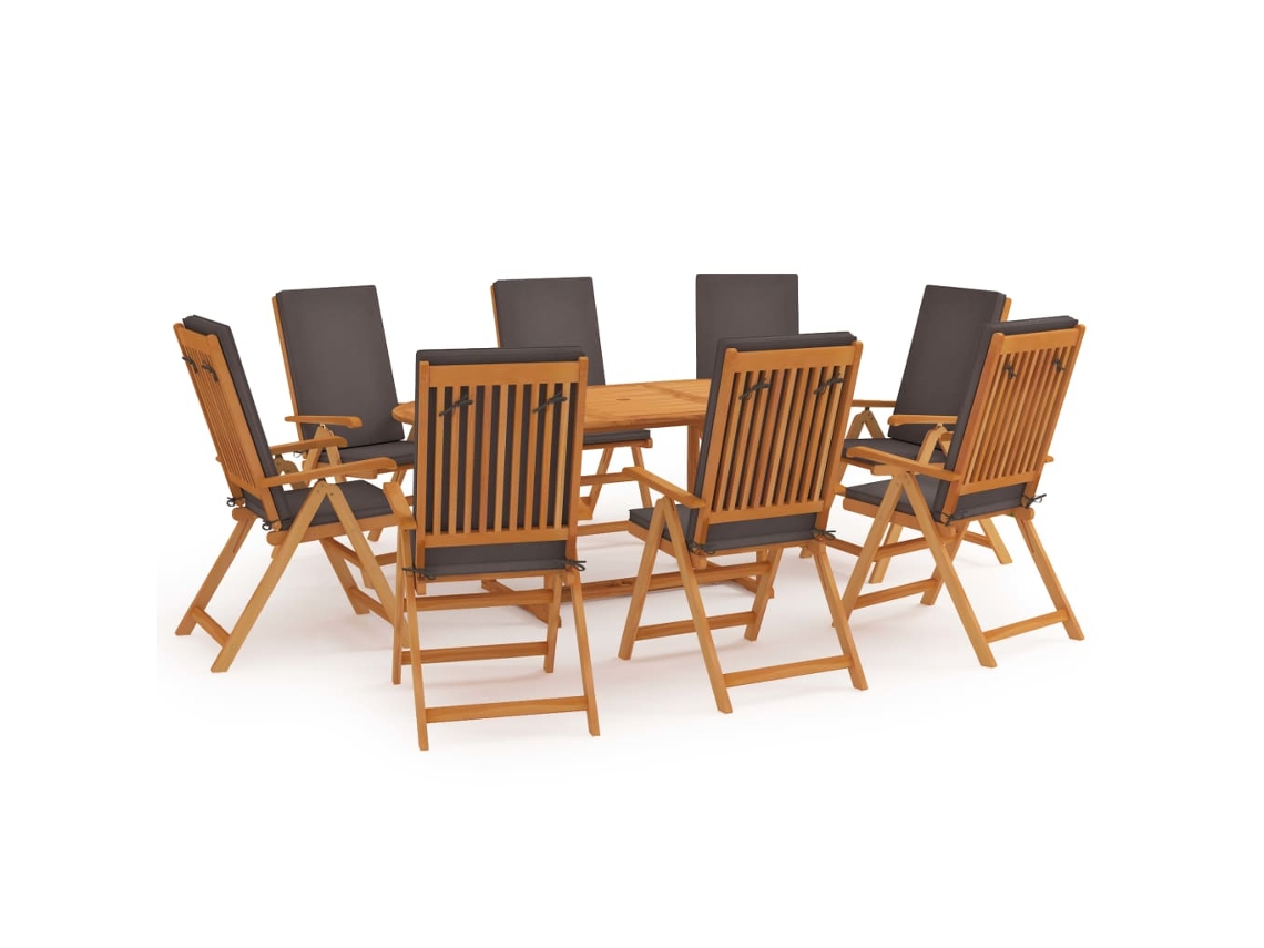 9 piezas Conjunto Jantar Jardim Almofadões Cinzentos Teca Maciça Dkd Decoración del hogar