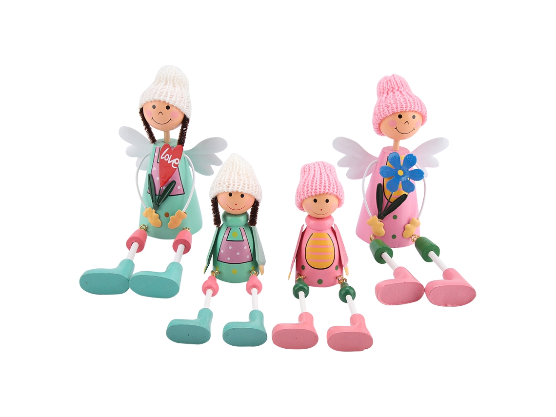 Juego de 4 exquisitas muñecas miniatura decorativas para el hogar y la oficina, coloridas (Hermanas)