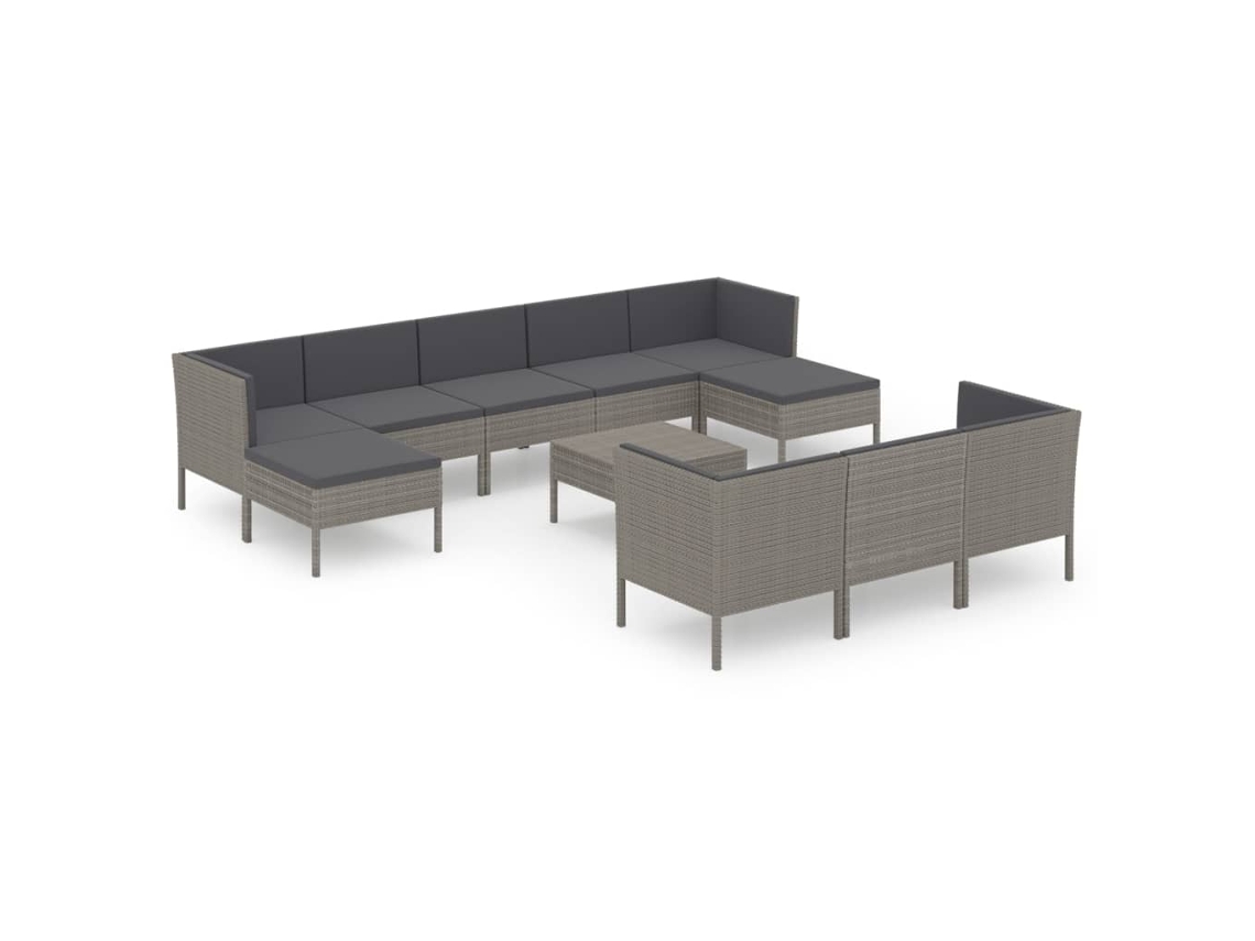 Maison Exclusive - Set De Muebles De Jardín 11 Pzas Y Cojines Ratán Sintético Gris