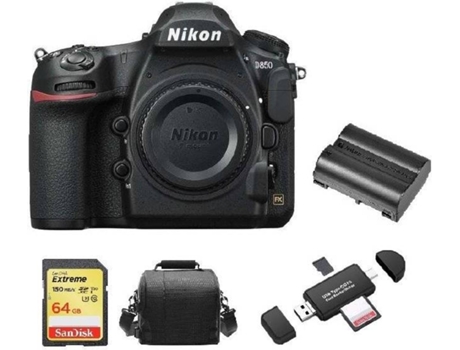 Kit Cámara Réflex NIKON D850 Corpo + Tarjeta SD de 64GB + Funda para cámara + bateria EN-EL15A + Lector de Tarjeta de memória